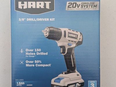 HART 20V Cordless 3/8-Inch Drill Driver Kit with 1.5Ah Lithium-Ion Battery & Charger