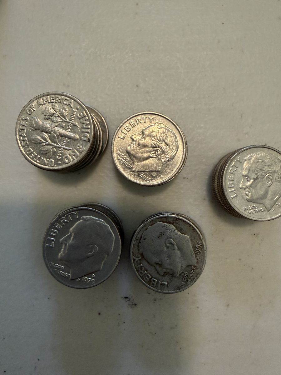 Assorted US Dimes - Mixed Years (1966, 1970, 2015) - Collectible & Circulated Condition