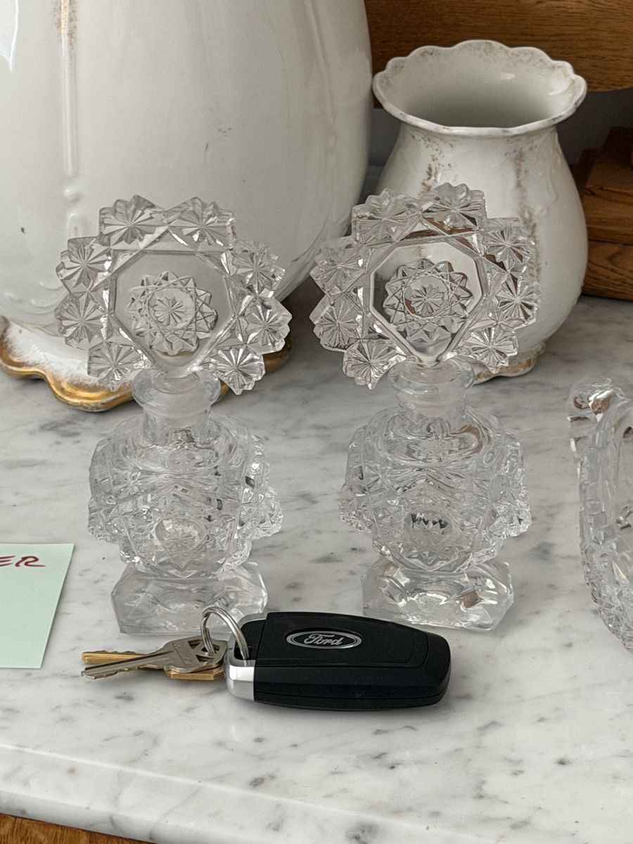 Vintage Bohemia Hand Cut Lead Crystal Vanity Bottles & Dishes Set Czechoslovakia