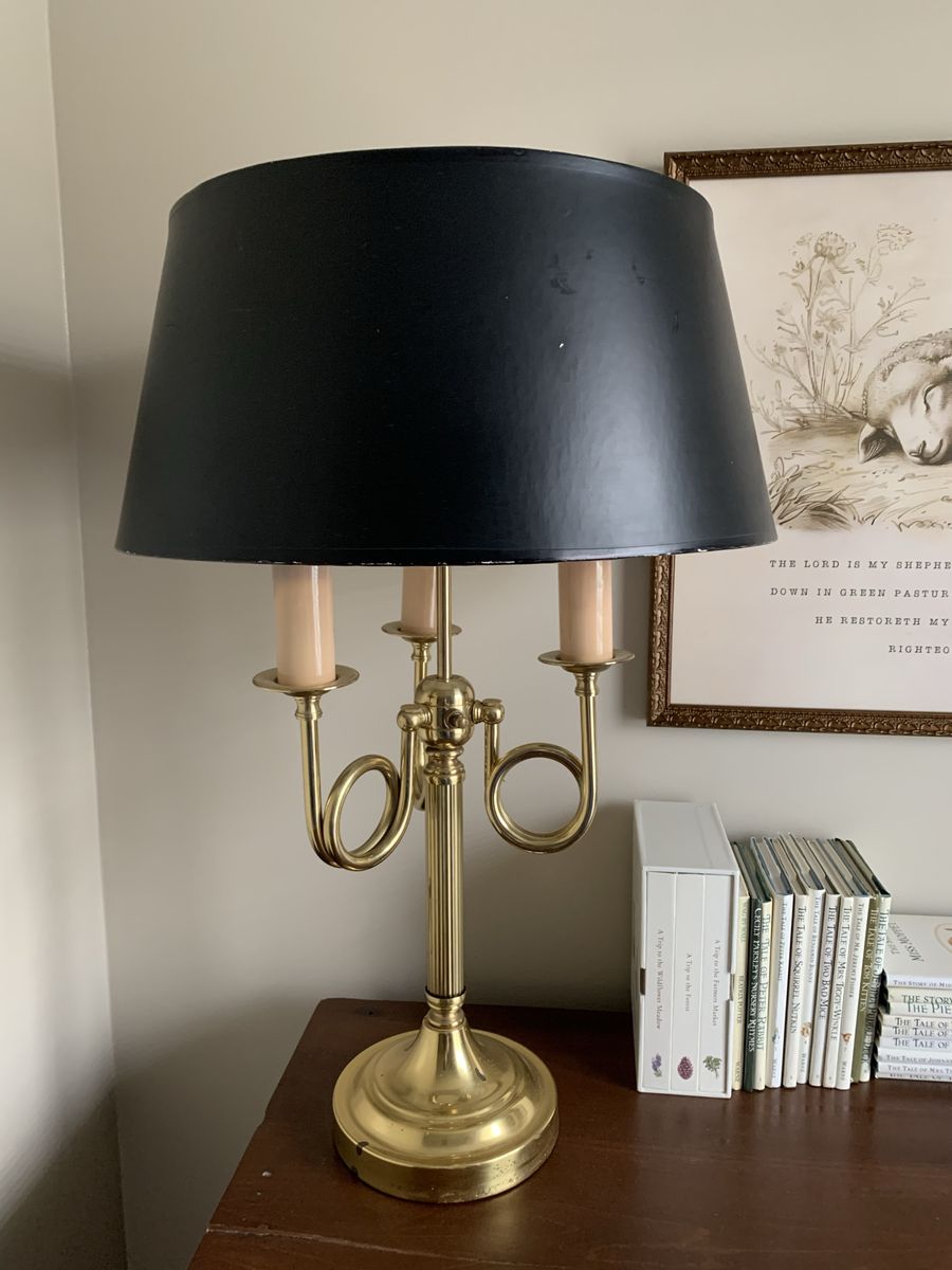 Vintage Brass Candelabra Table Lamp with Black Shade