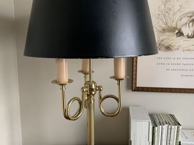 Vintage Brass Candelabra Table Lamp with Black Shade
