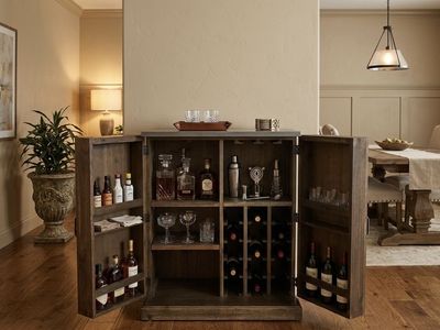 Burnt Alder Farmhouse Barn Door Bar Cabinet