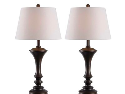 Kenroy Home Isabella Table Lamps, 29"H, Off-White Shade/Brushed Copper Bronze Base, Set Of 2 Lamps