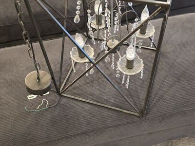 Geometric Cage Chandelier w/ Crystals - 4-Light, Industrial Farmhouse Style