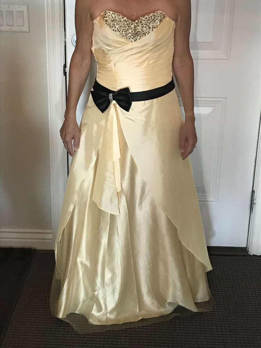 Prom Dress - Yellow Satin with Black Satin Sash - floor length