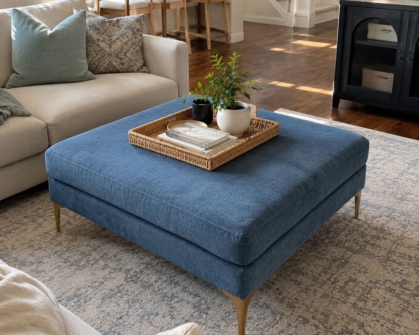 NEW Alice Lane Collection Blue Ottoman 