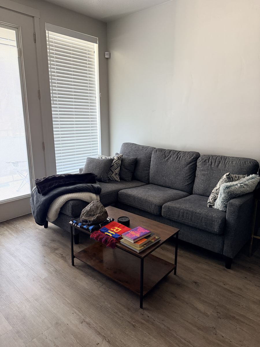 Living Spaces Stark Gray Sofa with Reversible Chaise