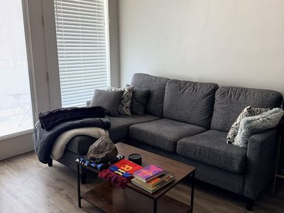 Living Spaces Stark Gray Sofa with Reversible Chaise