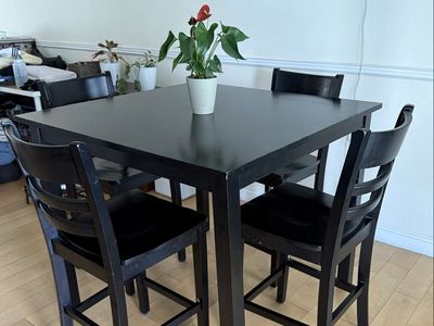 Black Wooden Counter Height Dining Table Set with 4 Ladder Back Chairs