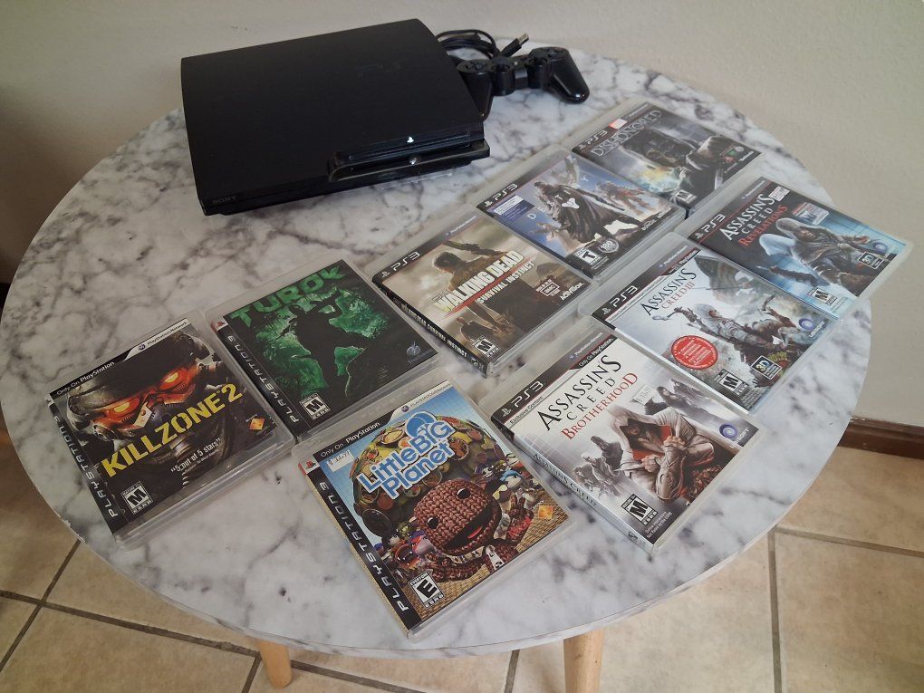 PS3 Slim Console Bundle - Official Sony Controller + 9 Games (Reset & Ready)
