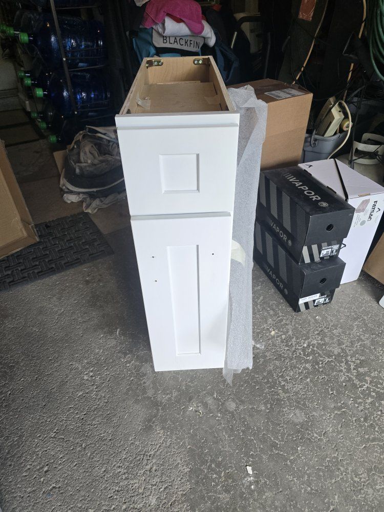 Brand New 9” White Cabinet with door handle mis-drilled  