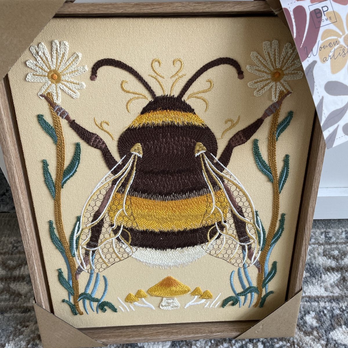 New Home Woven Embroidery Wall Art Bee 12x15