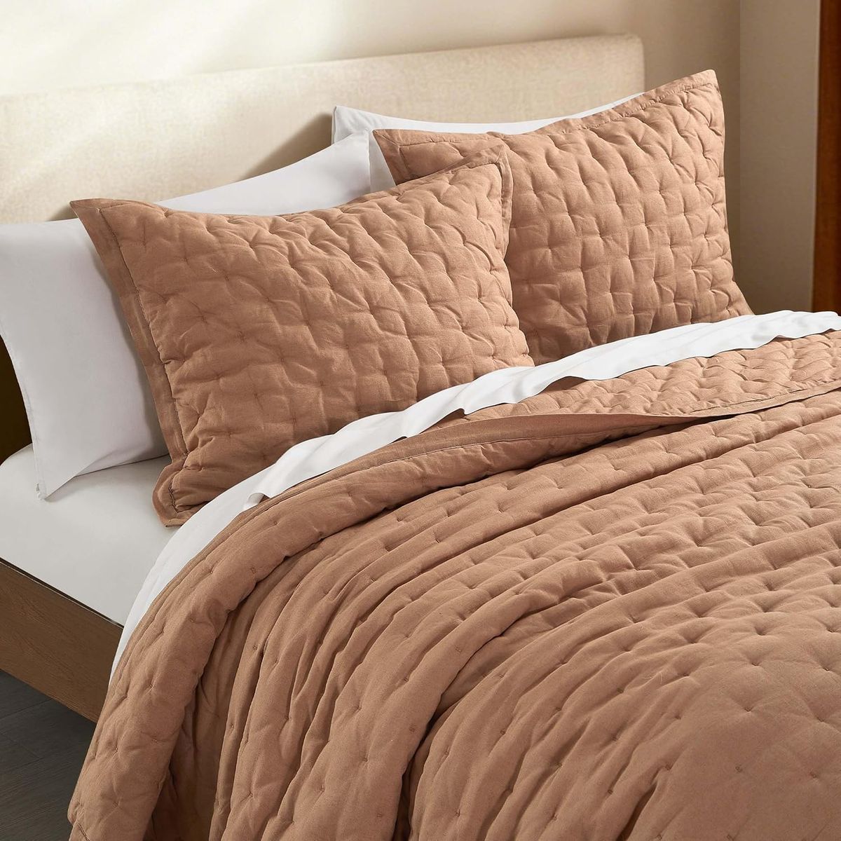NEW 100% Linen Comforter Set Queen Size, 3pc with Natural French Flax Linen Front & Back Clay