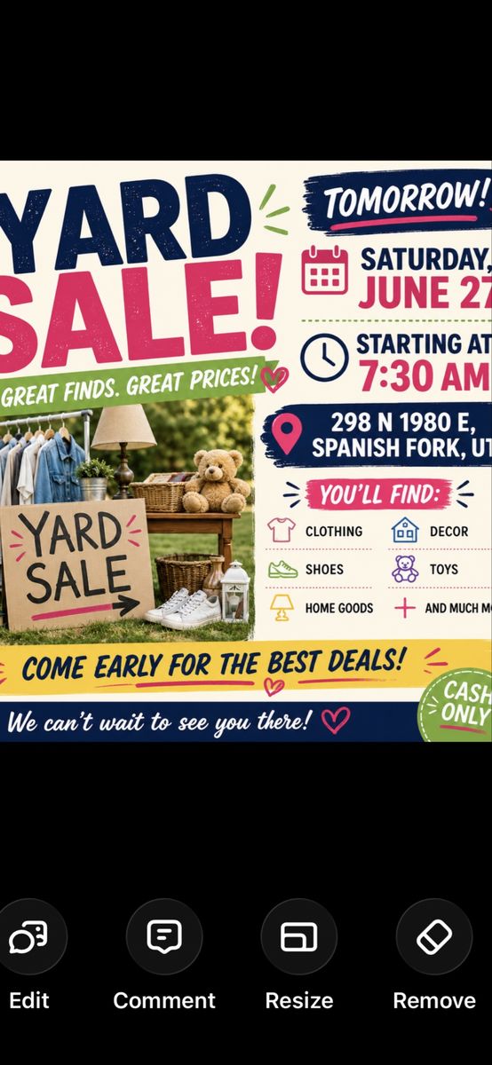 Yard Sale - Clothing, Shoes, Home Goods, Toys & More! Sat, June 27th, 7:30 AM in 298 north 1980 east Spanish Fork, UT