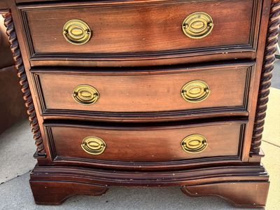 Wood Nightstand/End Table with 3 Drawers - Rich Cherry Finish, Brass Pulls