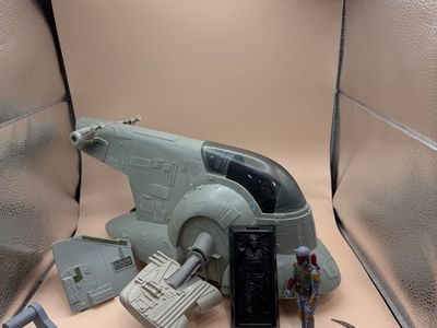 Vintage Star Wars Boba Fett Slave I Ship & Action Figure w/ Han Solo Carbonite