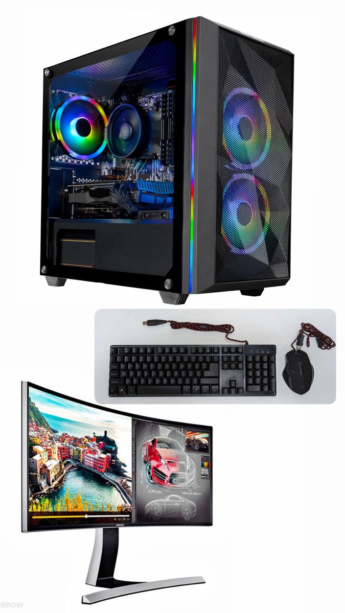 Skytech Prebuilt Gaming PC Setup - GTX 1650, 24GB RAM, 500GB SSD, Curved Monitor, Keyboard & Mouse
