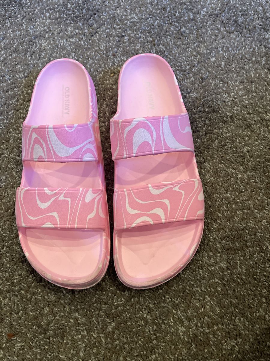 Old Navy Pink & White Swirl Double Strap Slide Sandals Size 5-6