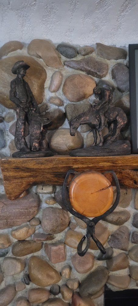 Vintage Western Cowboy Statues Set of 2 Bronze Finish Figuerines