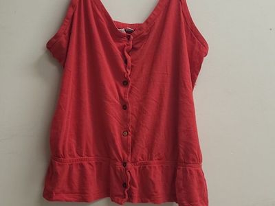 Old Navy Red Ladies Large Button-Front Cami Tank Top with Tie Straps