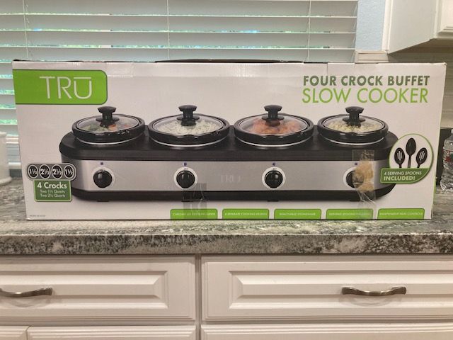 TRU 4-Crock Buffet Slow Cooker - Two 2.5 Qt & Two 1.5 Qt Crocks, Independent Heat Control
