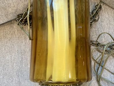 Vintage Amber Swag Lamp Hanging Light Fixture Gold Chain Mid-Century Modern Decorative Light