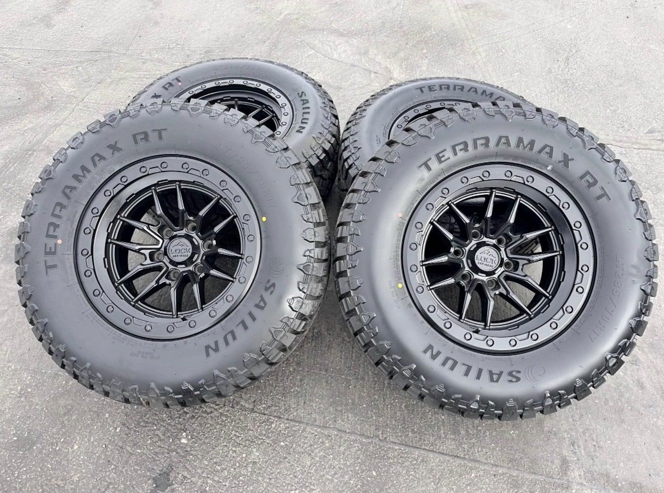 New LT285/70r17 Terramax RT Satin Black Lock Krawler 6x135 F150 wheels and tires 3 Peak Snow Flake Rated F 150 Expedition