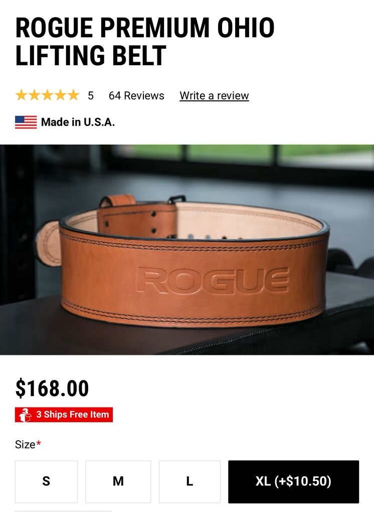 Rogue Fitness Premium Ohio Leather Lifting Belt XL