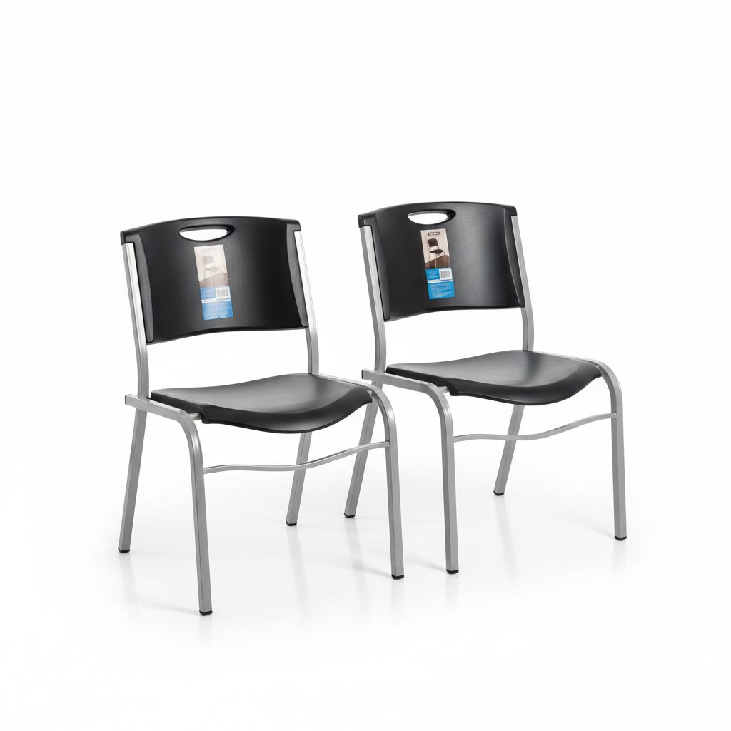 LIFETIME (2 PACK) Plastic Indoor/Outdoor Stacking Chair Sz 20"W x 17"L x 32"H, Black 721614