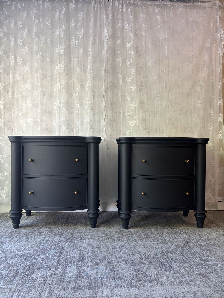 Matte Black Painted Nightstands with Brass Hardware