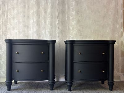 Matte Black Painted Nightstands with Brass Hardware