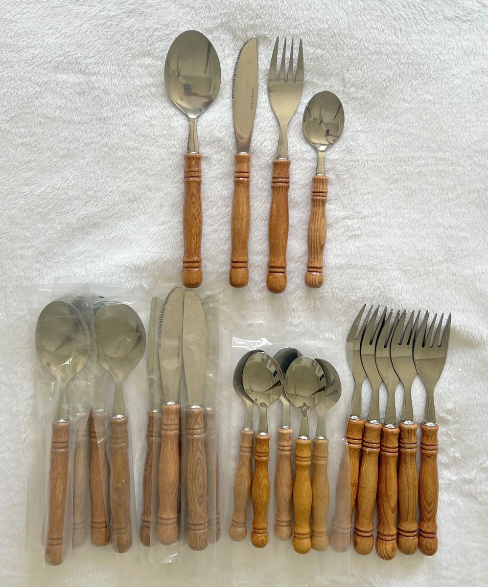 Vintage "Old Homestead" Stainless Steel Wood Handled Cutlery 24 Piece Set