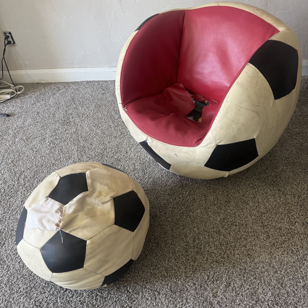 Free Soccer Chair about 3 feet wide 3 feet tall with rips