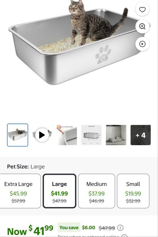 PtLom Large Stainless Steel High-Sided Cat Litter Box - 23.6"x15.7"x5.9" Cat Litter Pan