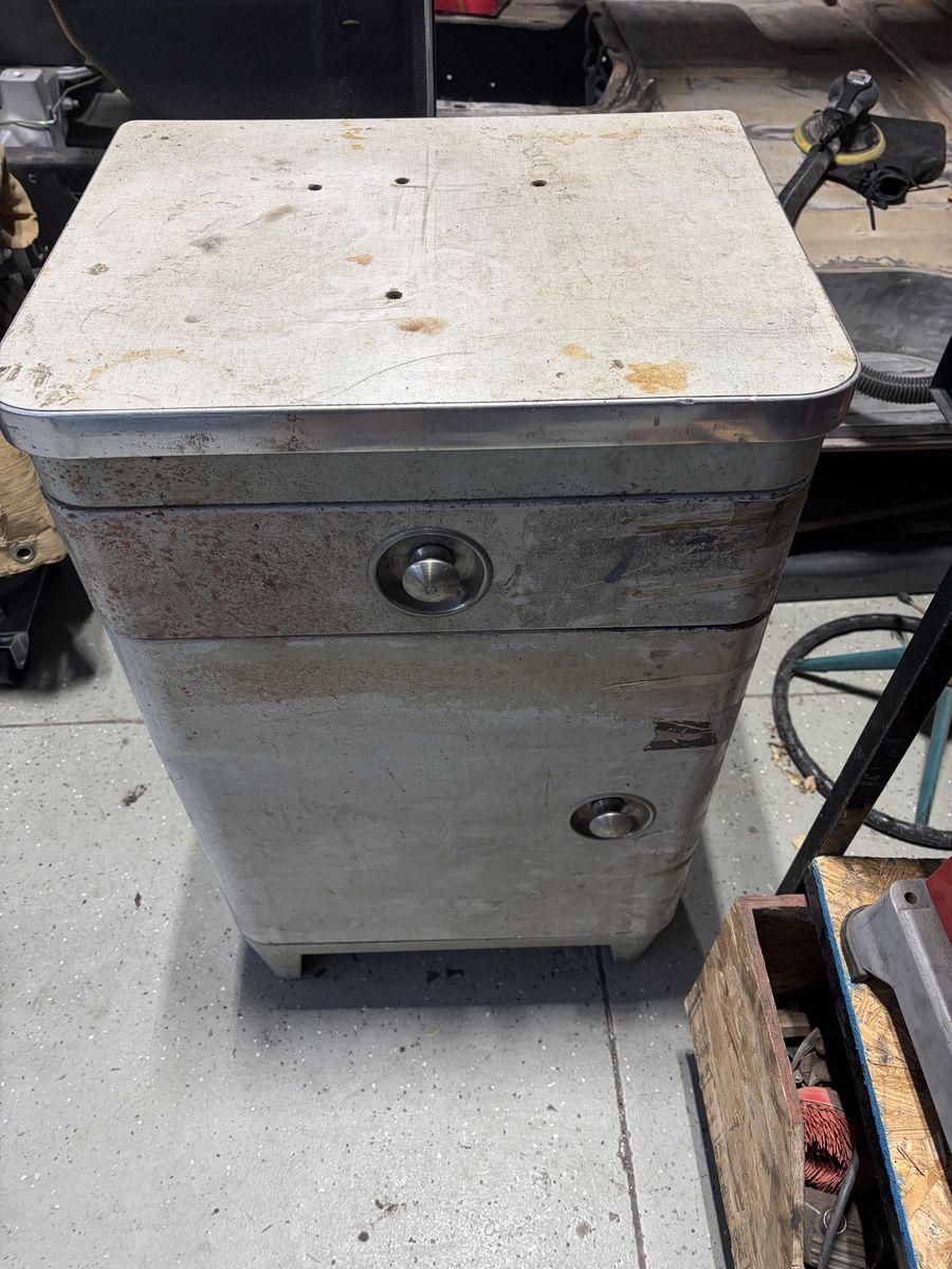 Vintage Metal Nightstand Cabinet with Drawer and Door