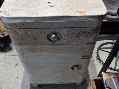 Vintage Metal Nightstand Cabinet with Drawer and Door