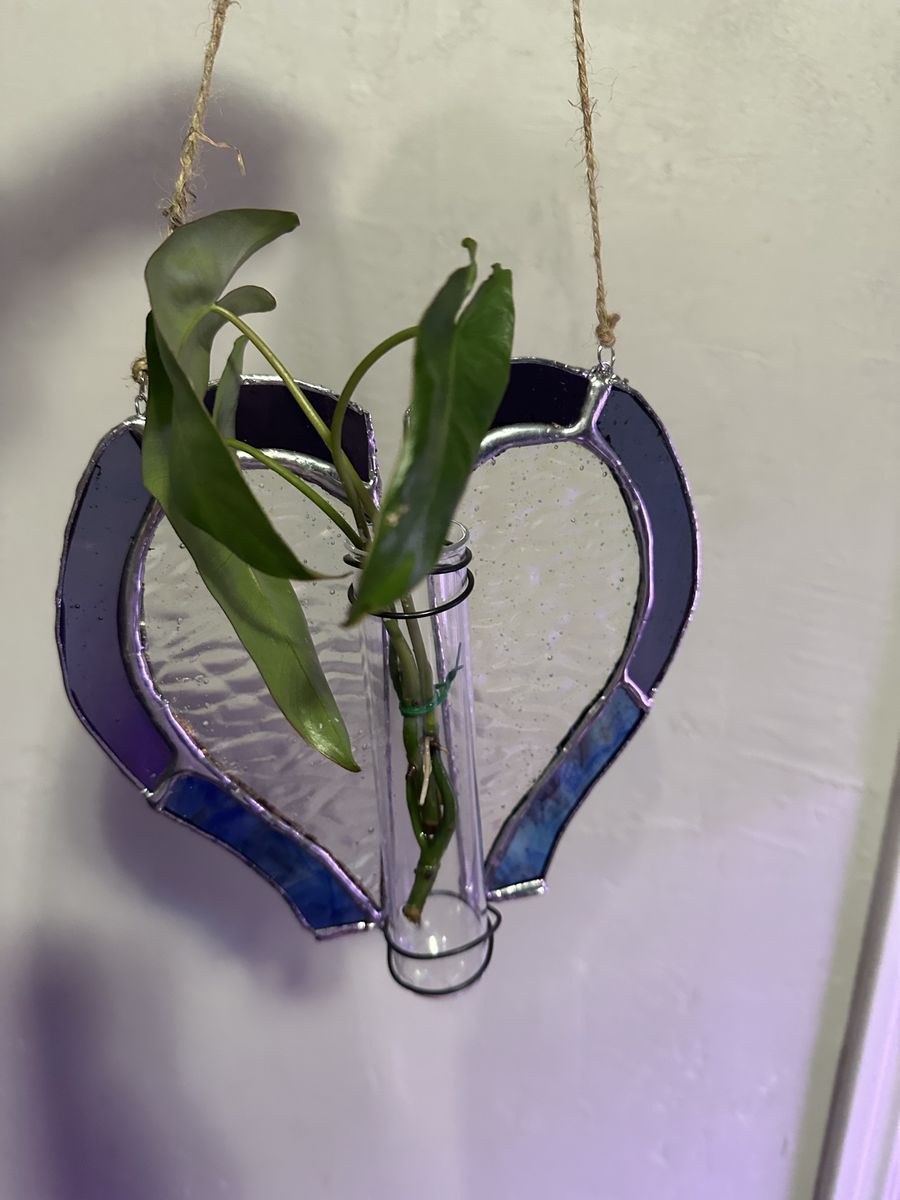 Handmade Heart-Shaped Stained Glass Plant Propagation Vase Wall Hanging Decor. Homemade plant spikes