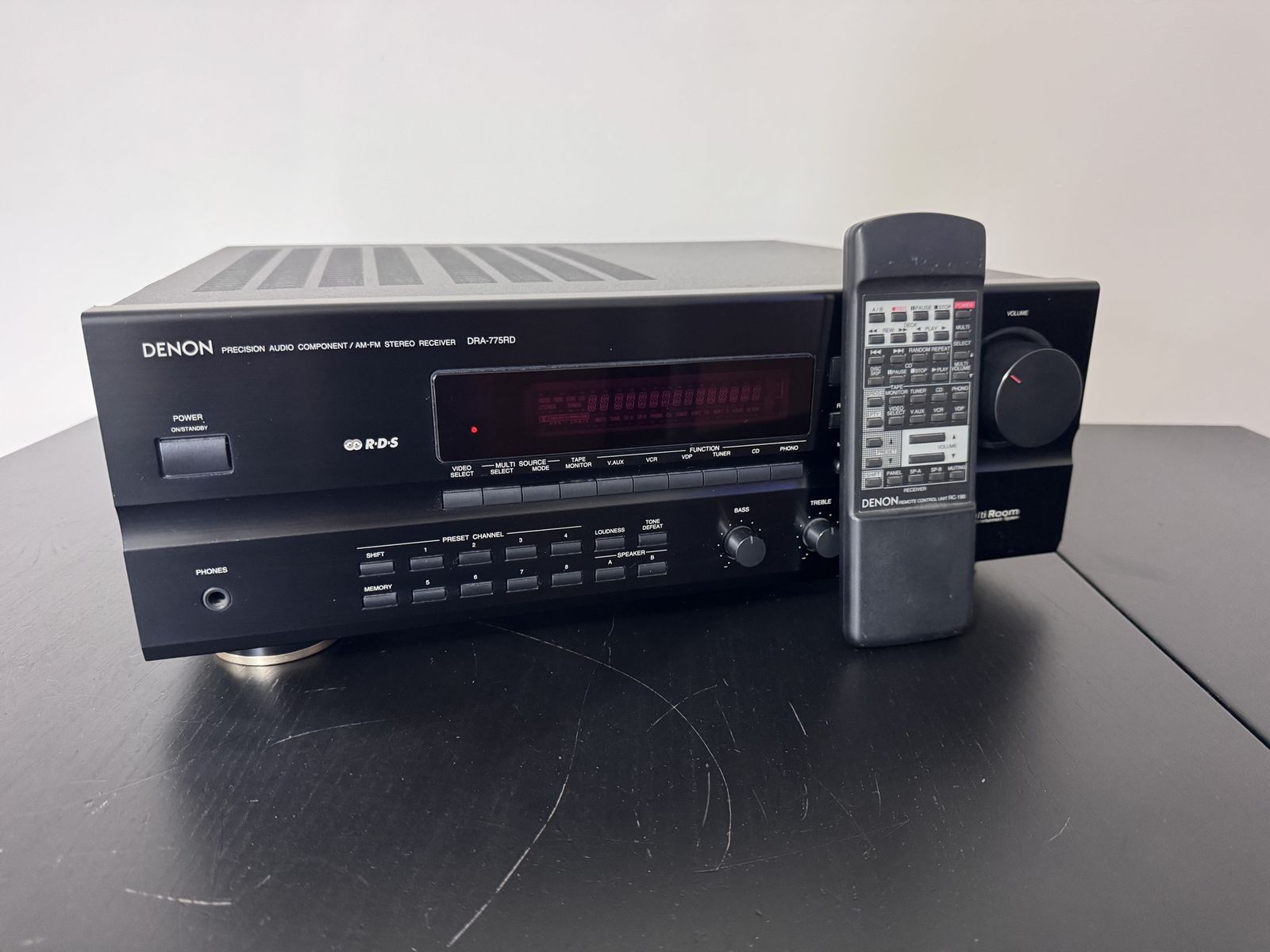 Denon DRA-775RD AM/FM Stereo Receiver with Phono Input & Original Remote