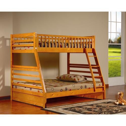 New In Box Twin Over Full Oak Bunk Bed.