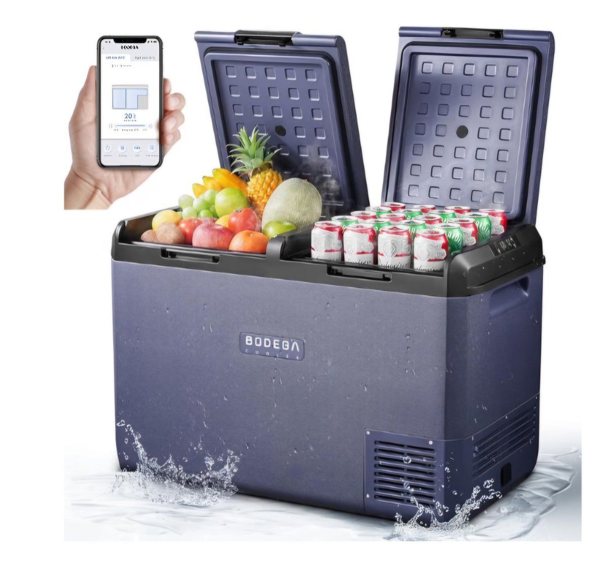 BODEGACOOLER 12 Volt Car Refrigerator, 79QT(75L) IPX4 Waterproof Electric Cooler, RV Car Fridge Dual Zone APP Control with 12/24