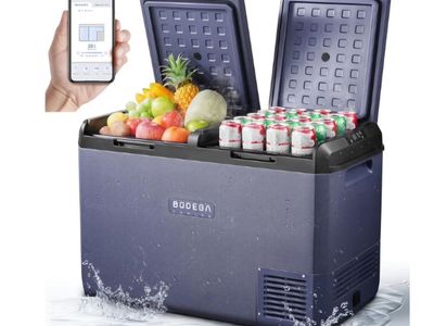 BODEGACOOLER 12 Volt Car Refrigerator, 79QT(75L) IPX4 Waterproof Electric Cooler, RV Car Fridge Dual Zone APP Control with 12/24
