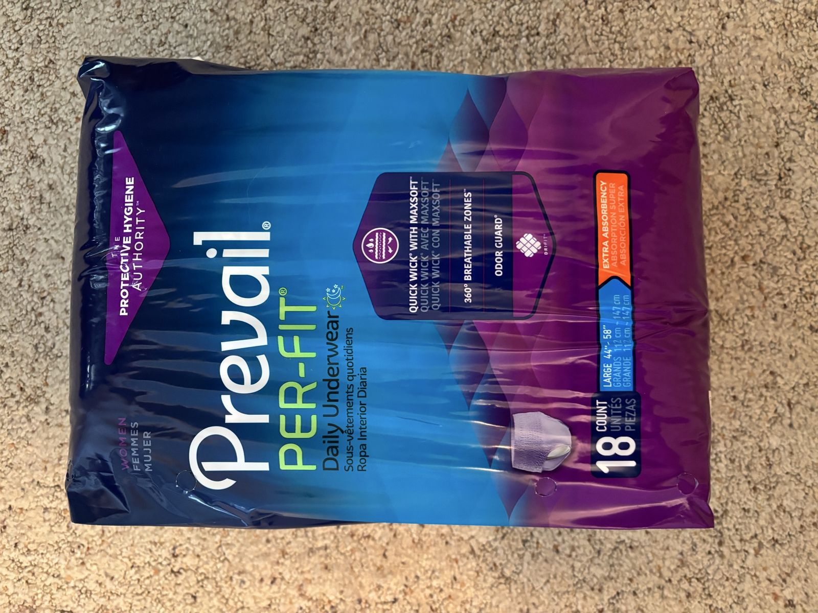 Prevail Per-Fit Women's Daily Underwear Extra Absorbency Size Large 18 Count