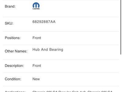 2019-2024 Ram2500 Front Wheel Bearing/hub Oem