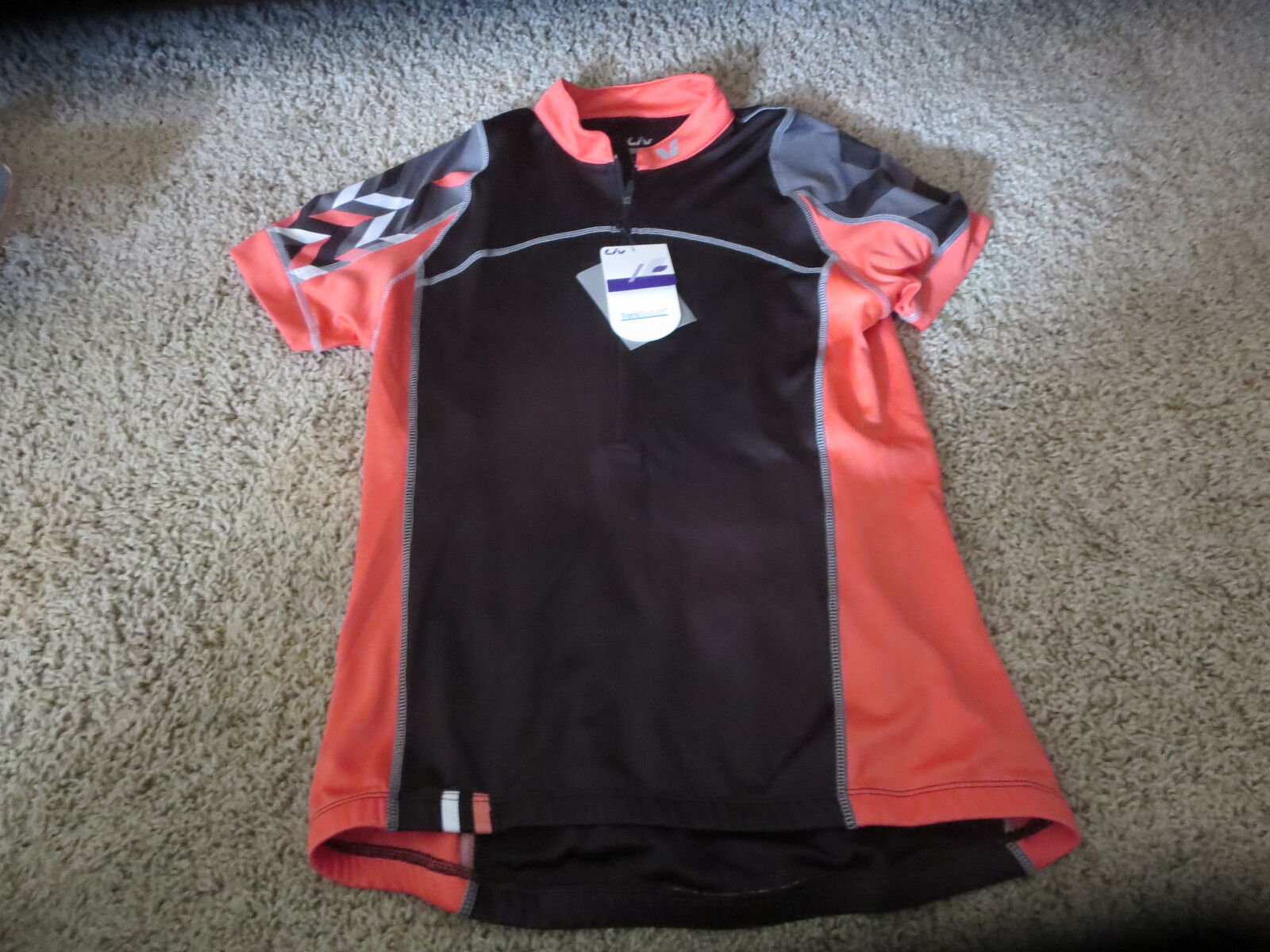 LIV Mens 1/2 Zip Pullover Cycling Jersey - Black Orange - 3 Rear Pocket Slots new
