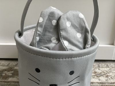 Gray cute Easter basket 8” across