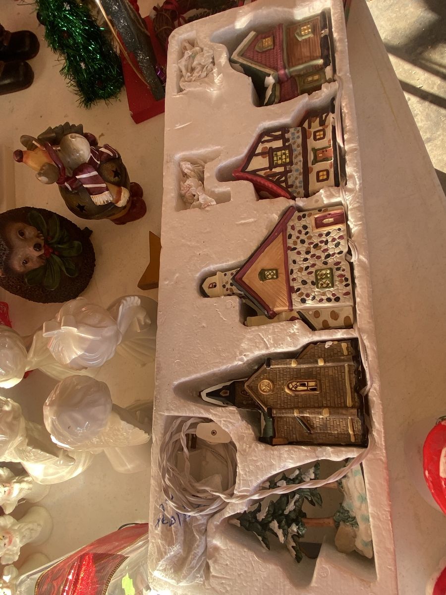 Christmas Village Ceramic Houses Set with Lights and Accessories