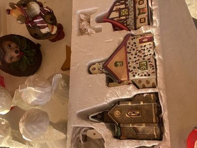 Christmas Village Ceramic Houses Set with Lights and Accessories