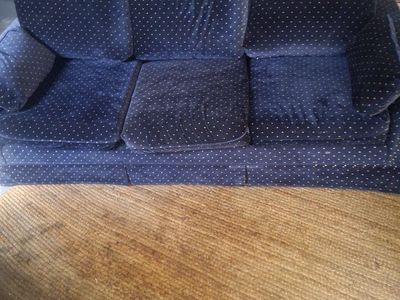 Blue Polka Dot Upholstered Fabric Couch / Sofa