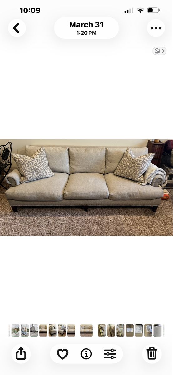 Custom Light Tan Down filled pillows Sofa with Nailhead Trim & Accent Pillows - Excellent Condition
