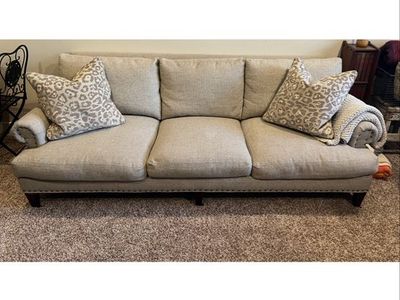 Custom Light Tan Down filled pillows Sofa with Nailhead Trim & Accent Pillows - Excellent Condition